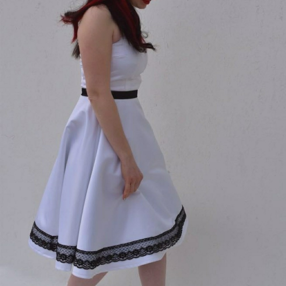 White Satin Pin-up Rockabilly Petticoat Dress